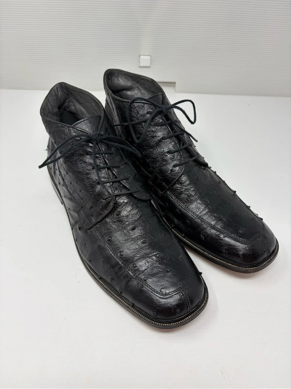 Los Altos Exotic Genuine Black Ostrich Dress Ankle Boots Leather Size 11 Mex 30